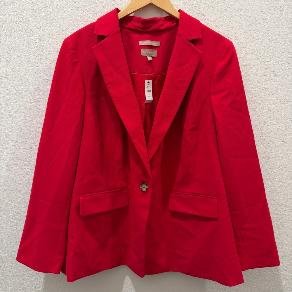 Talbots Red Single Button Blazer‎ Jacket Italian Fabric Plus Size 18W NWT